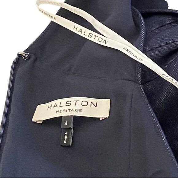 Halston Heritage Stretch Dark Denim Faux Wrap Sleeveless Bodycon Mini Dress Sz 4 - Picture 11 of 16